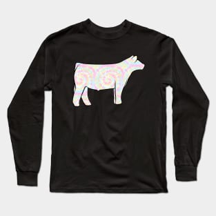 Rainbow Tie Dye Show Steer Silhouette  - NOT FOR RESALE WITHOUT PERMISSION Long Sleeve T-Shirt